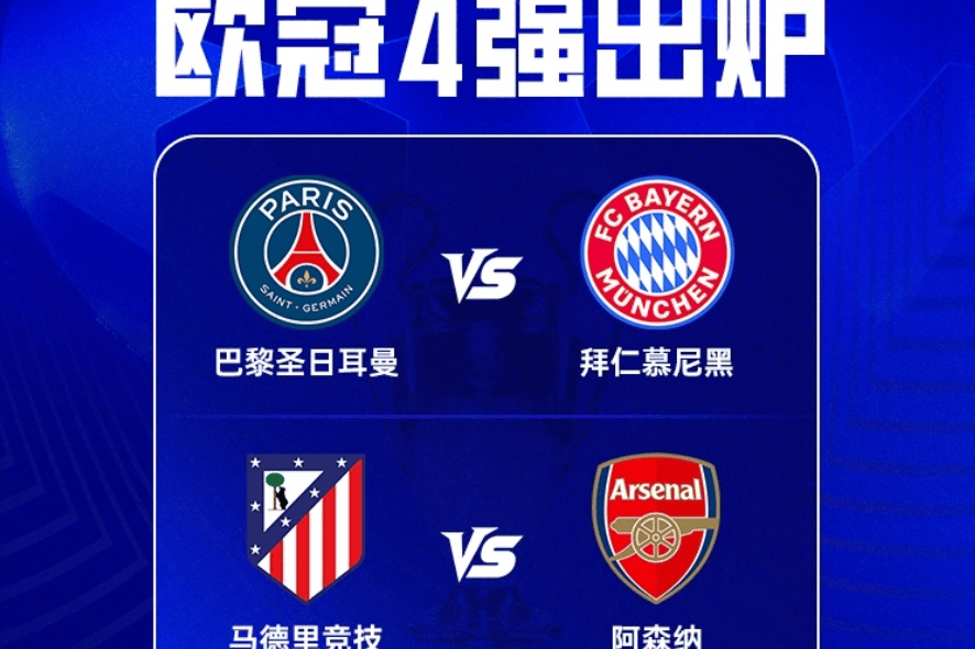 欧冠4强最新赔率：拜仁超越阿森纳登顶！卫冕冠军被看衰 马竞垫底